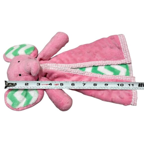 Nursery Rhyme Baby Elephant Lovey Security Blanket Pink Minky Dot Green Chevron - Picture 8 of 8